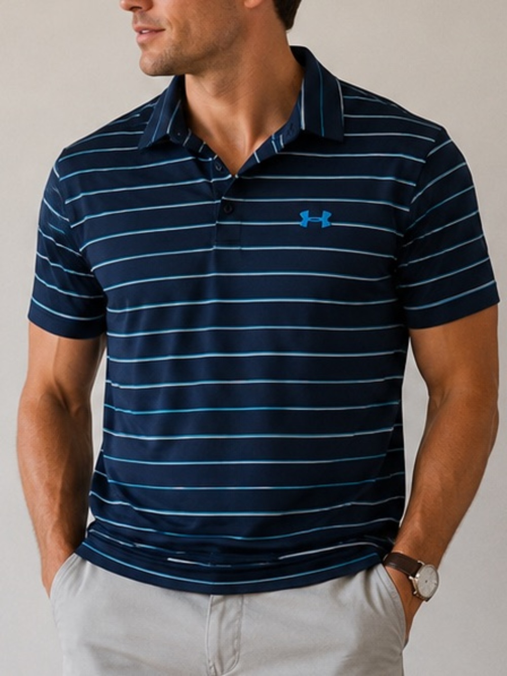 Under Armour Navy Polo with Light Blue Stripes